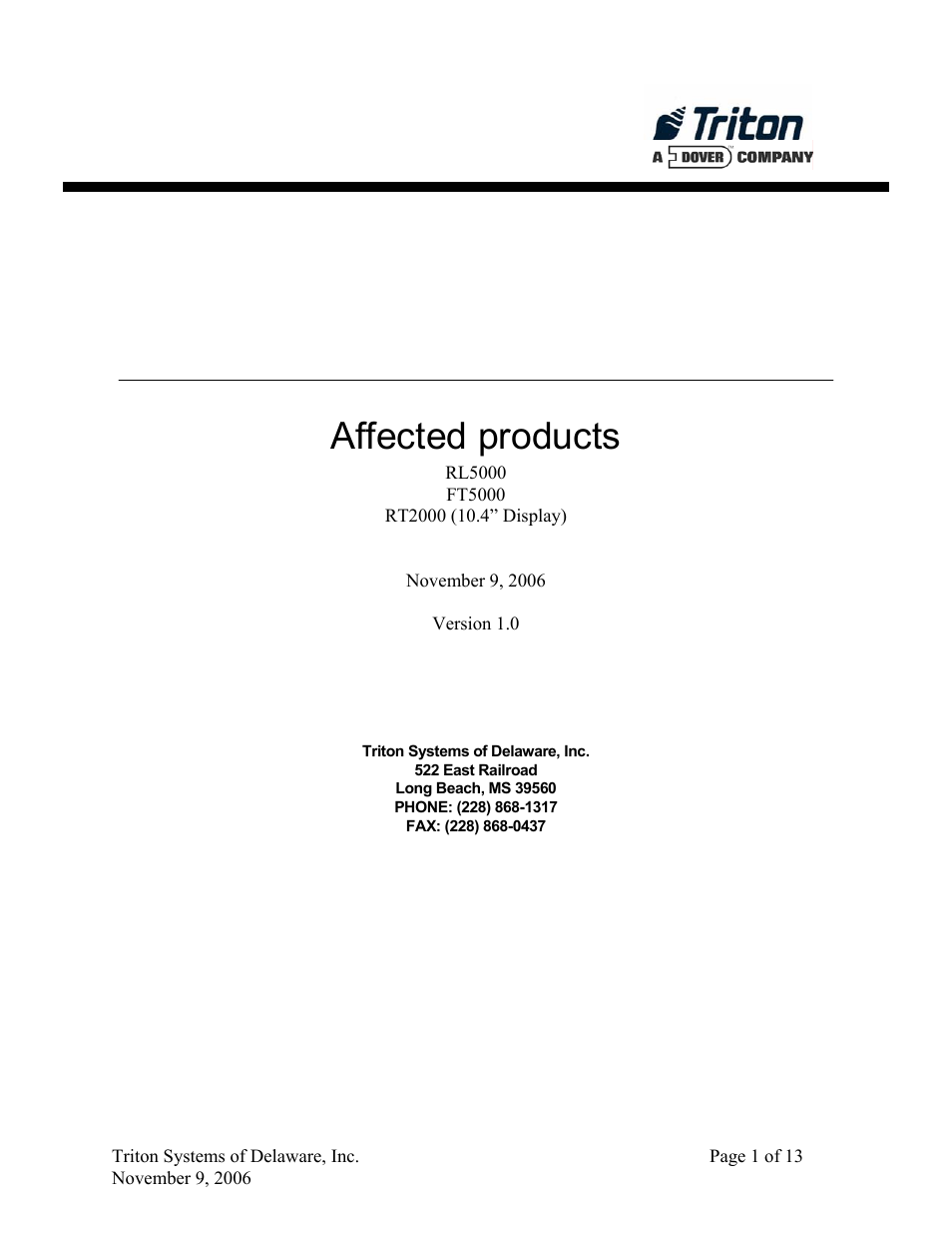 Affected products, Triton systems of delaware, inc | Triton X-SCALE/X2 Configuration Manual User Manual | Page 256 / 419
