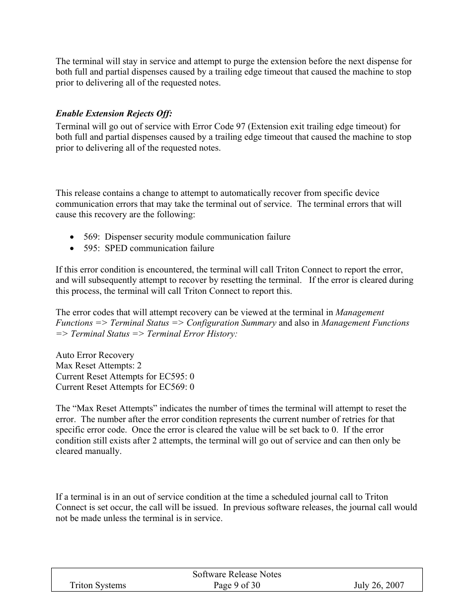 Enable extension rejects off, Auto error recovery, Allow scheduled journal call when out of service | Uto error recovery, Llow scheduled journal call when out of service | Triton X-SCALE/X2 Configuration Manual User Manual | Page 313 / 419