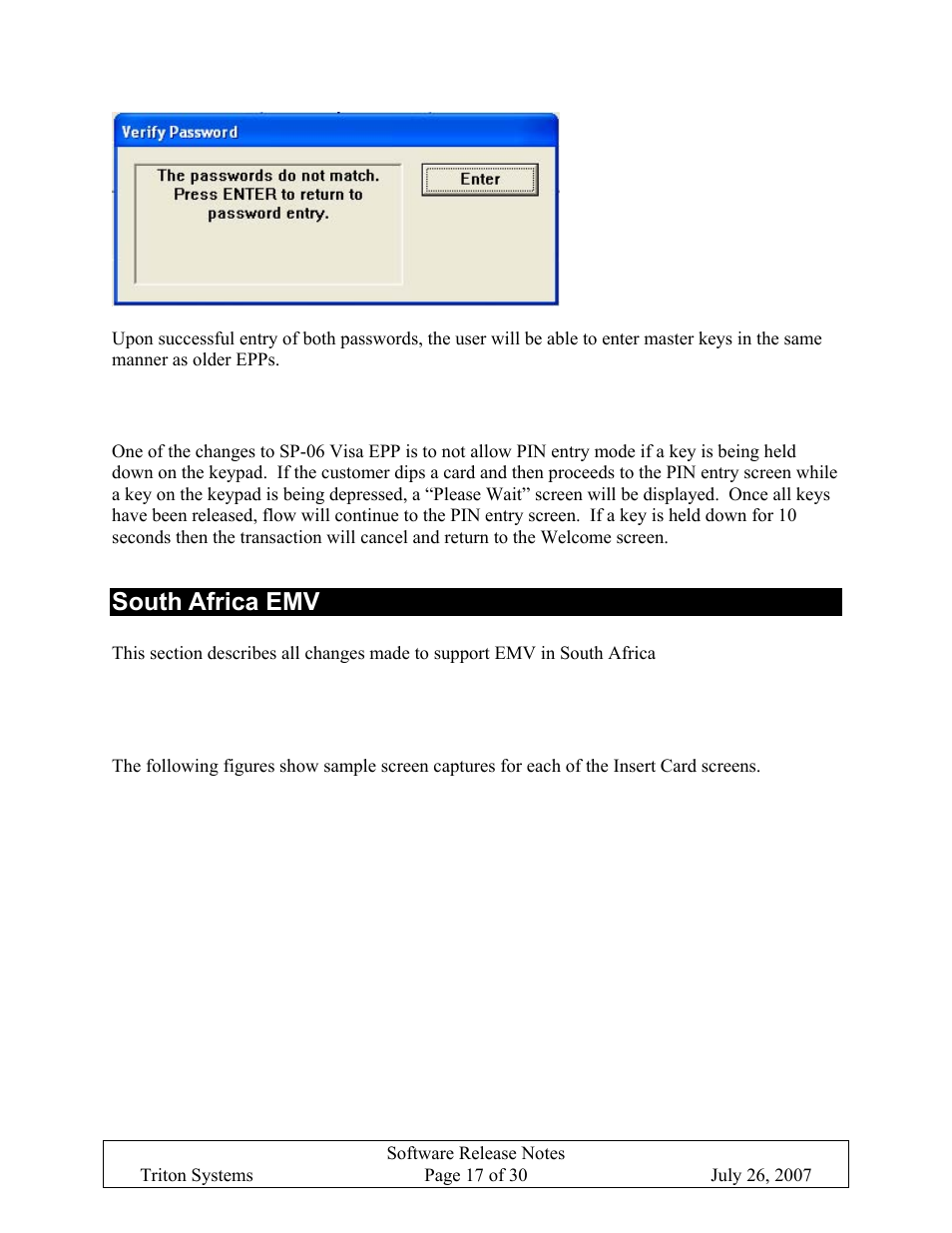 Sp-06: don’t allow pin entry if key held down, South africa emv, Welcome screen changes | Sp-06, T allow, Entry if key held down, Elcome, Creen, Hanges | Triton X-SCALE/X2 Configuration Manual User Manual | Page 321 / 419