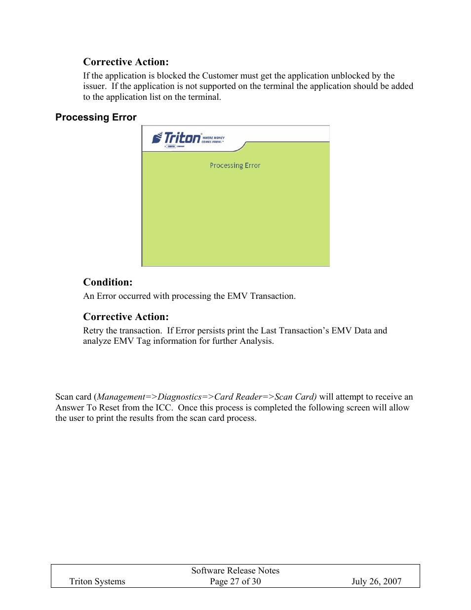 Corrective action, Processing error, Condition | Scan card | Triton X-SCALE/X2 Configuration Manual User Manual | Page 331 / 419