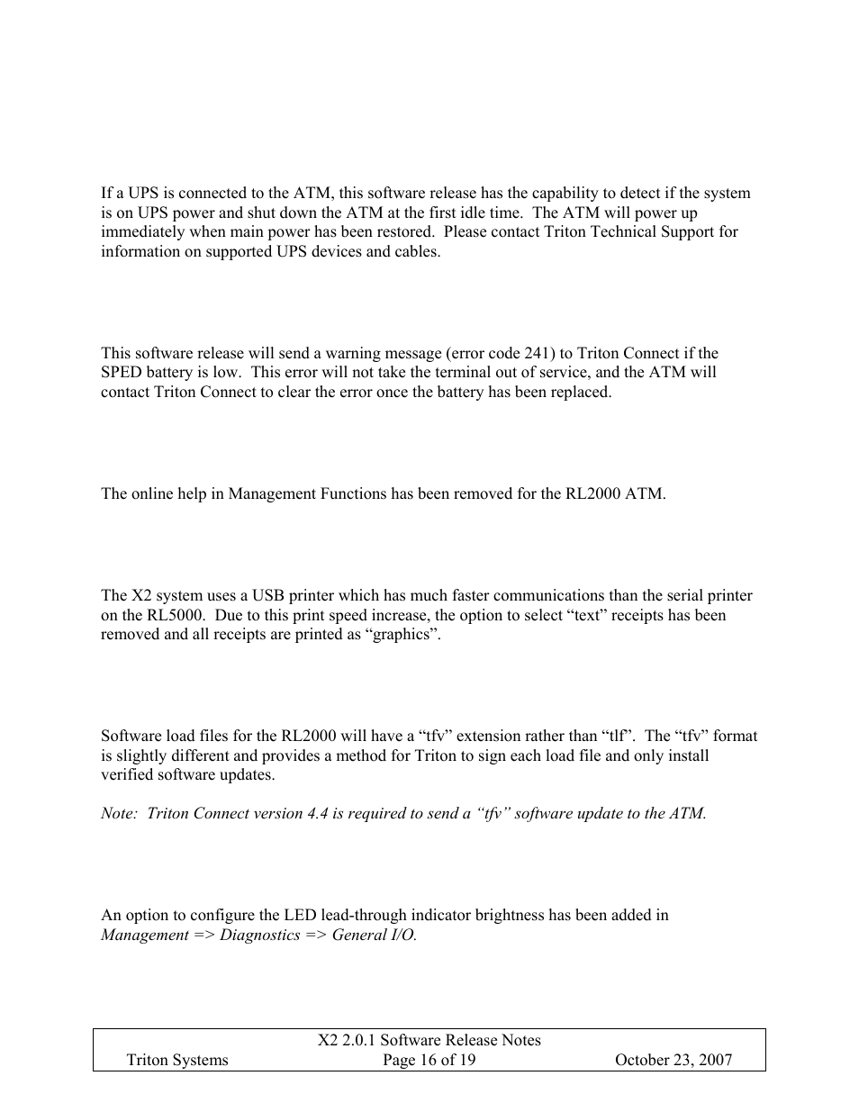 Ups support, Report sped low battery to triton connect, No online help | No text receipts, New load file format, Led brightness control, Upport, Eport, Sped, Attery to | Triton X-SCALE/X2 Configuration Manual User Manual | Page 351 / 419
