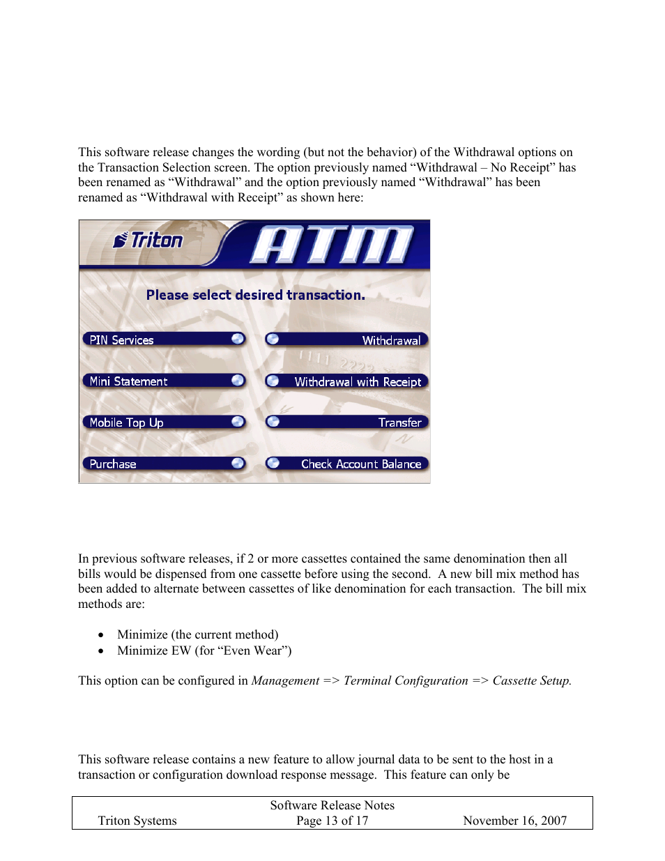 Changes to withdrawal types, Journal data in host response, Hanges to | Ithdrawal, Ypes, Ournal, Ata in, Esponse | Triton X-SCALE/X2 Configuration Manual User Manual | Page 372 / 419