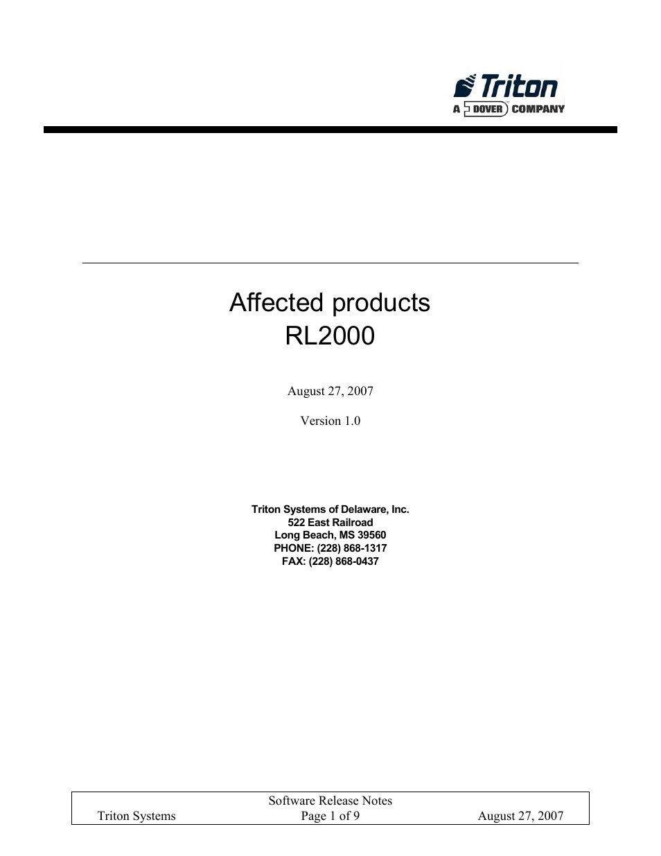 Affected products rl2000, Triton systems of delaware, inc | Triton X-SCALE/X2 Configuration Manual User Manual | Page 384 / 419