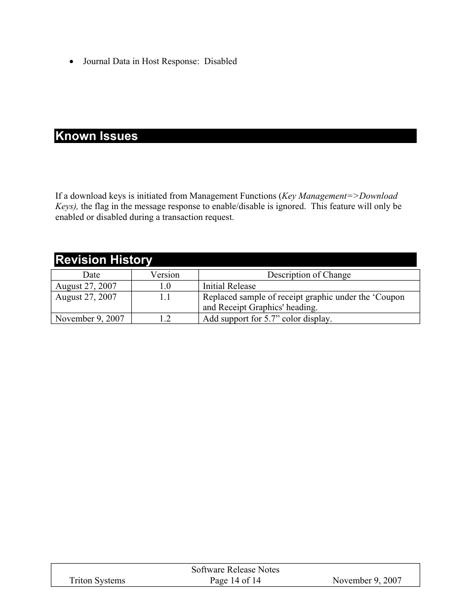 Known issues, Journal upload enable/disable from management, Revision history | Ournal, Pload, Nable, Isable from, Anagement | Triton X-SCALE/X2 Configuration Manual User Manual | Page 406 / 419
