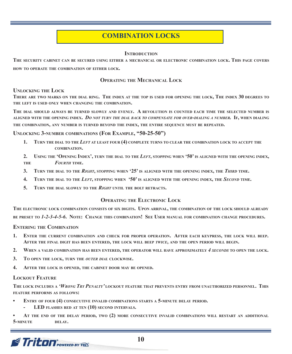 10 combination locks | Triton ARGO Quick Reference Guide User Manual | Page 10 / 10