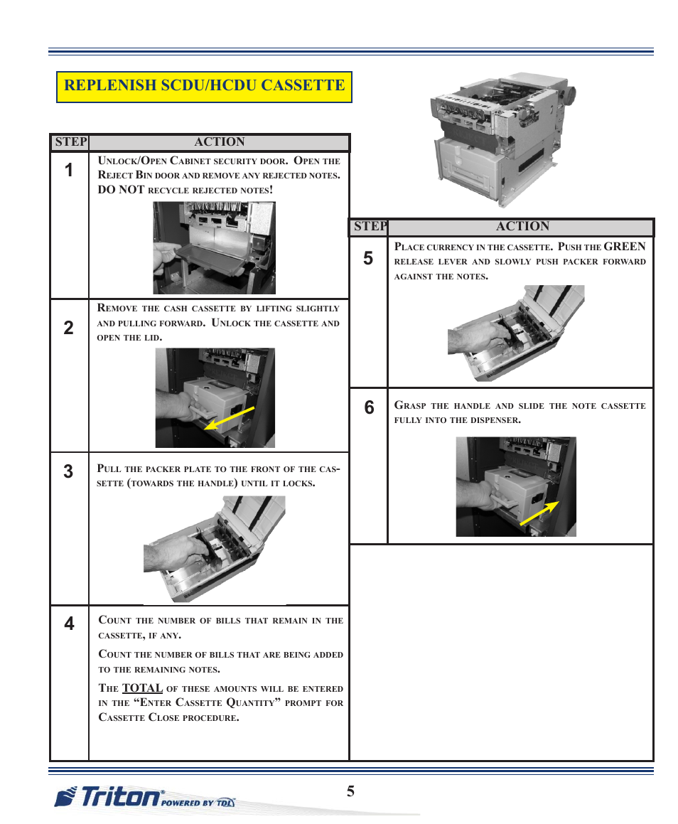 Replenish scdu/hcdu cassette, Step action | Triton ARGO Quick Reference Guide User Manual | Page 5 / 10