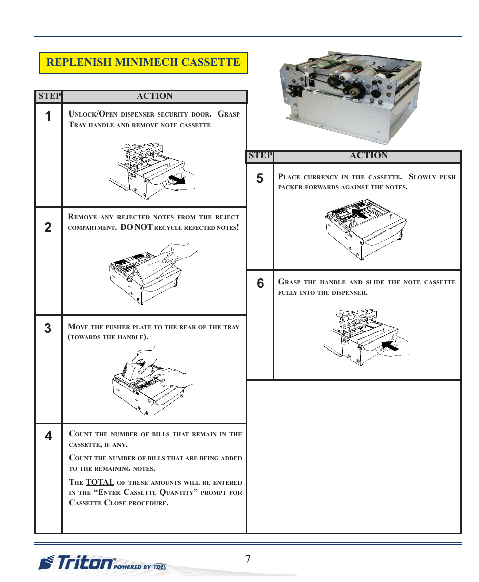 Replenish minimech cassette | Triton ARGO Quick Reference Guide User Manual | Page 7 / 10
