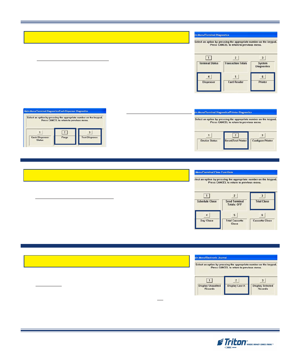 3diagnostics, Journal functions, Close functions | Triton FT5000 X2 Quick Reference Guide User Manual | Page 3 / 10
