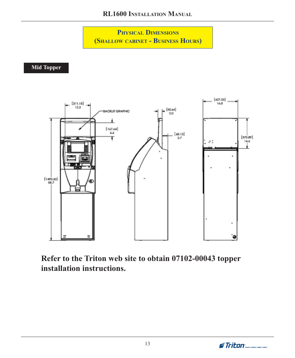 Triton RL1600 Installation Manual User Manual | Page 13 / 41