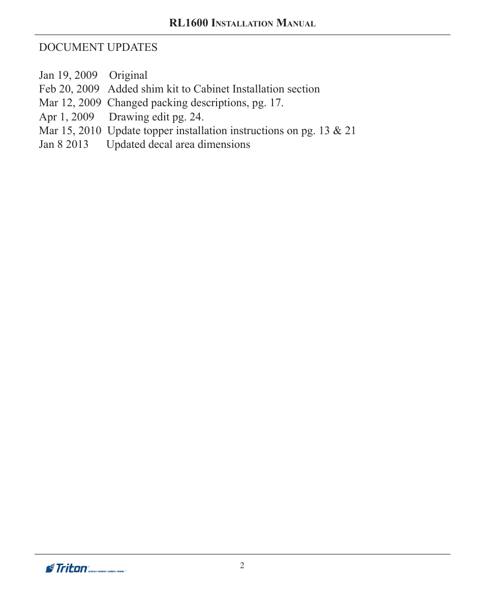 Triton RL1600 Installation Manual User Manual | Page 2 / 41