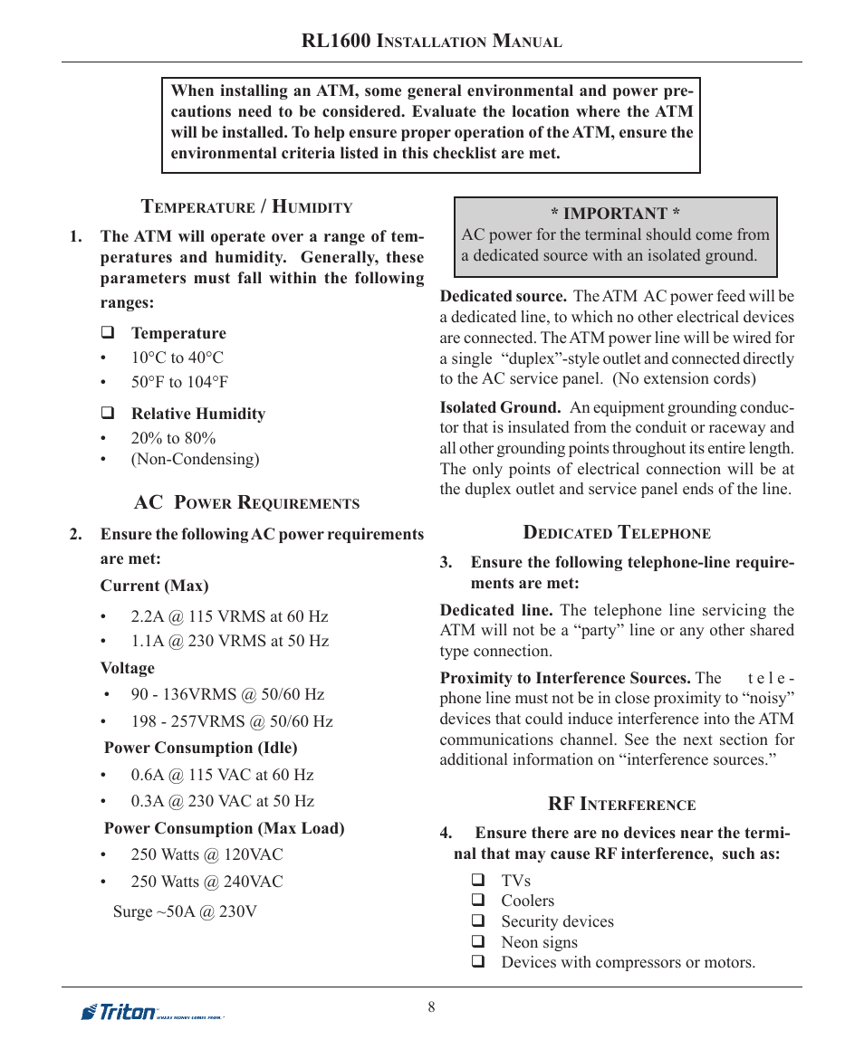 Rl1600 i, Ac p, Rf i | Triton RL1600 Installation Manual User Manual | Page 8 / 41
