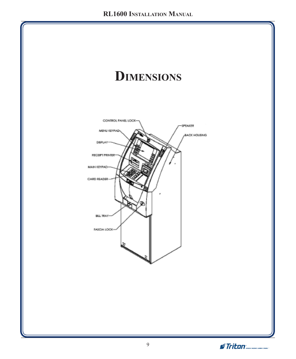Imensions | Triton RL1600 Installation Manual User Manual | Page 9 / 41
