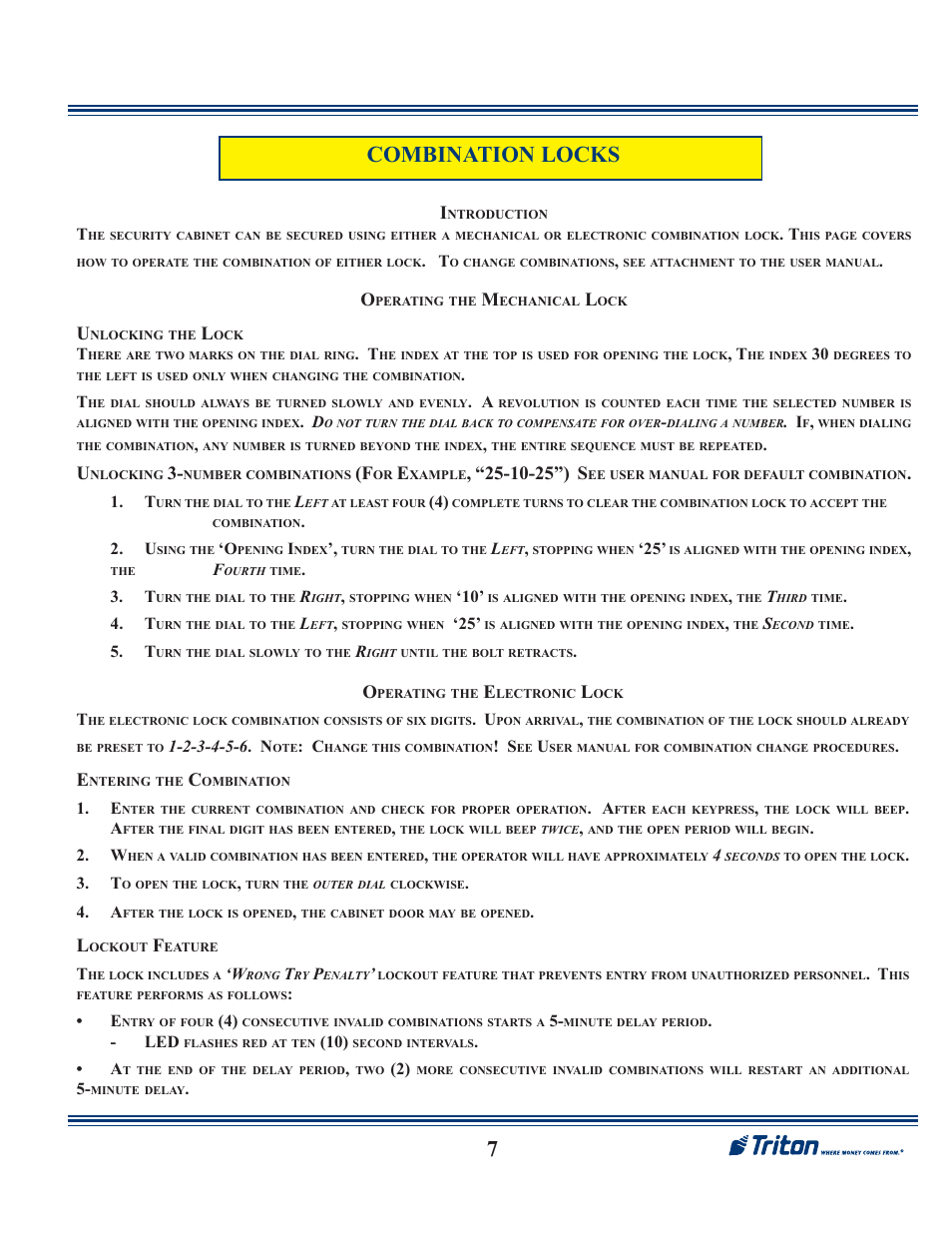 7combination locks, 10-25”) s | Triton RL1600 Quick Reference Guide User Manual | Page 7 / 7