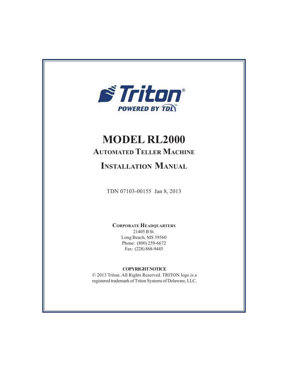 Triton RL2000 Installation Manual User Manual | 45 pages