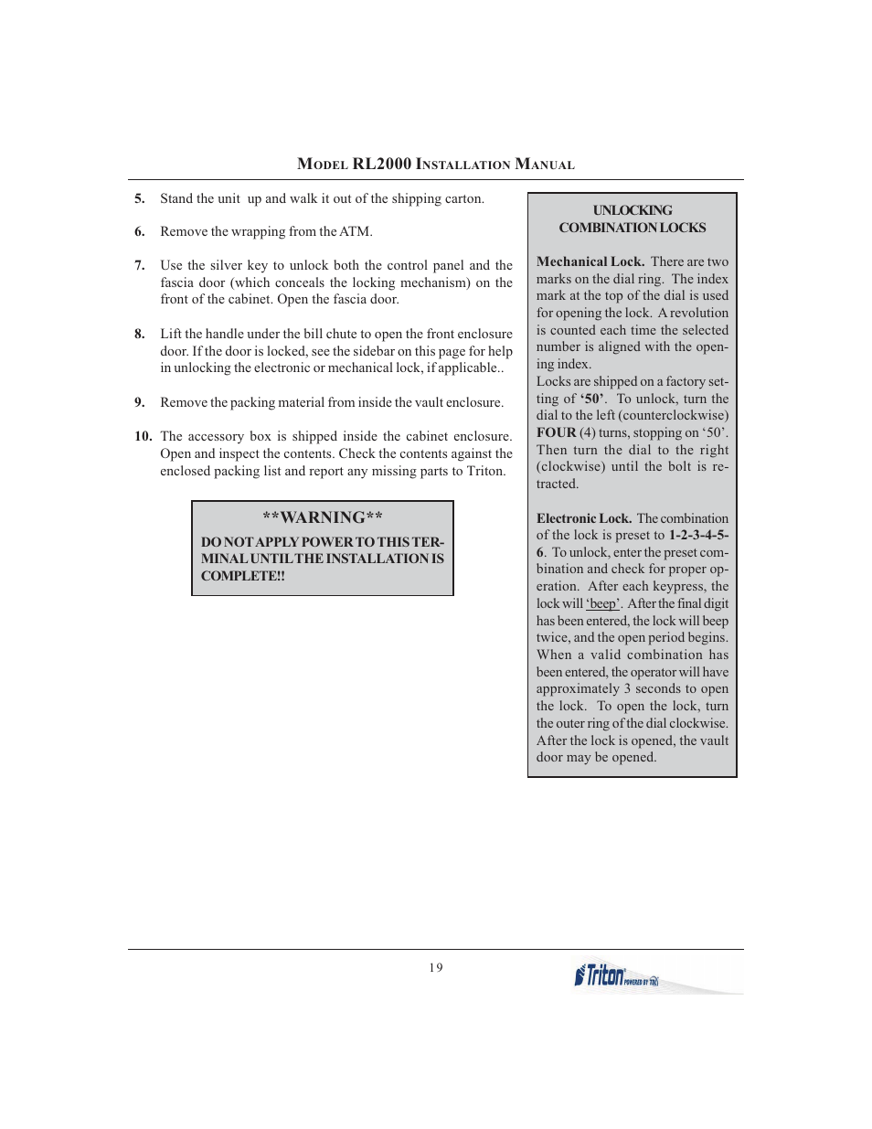 Triton RL2000 Installation Manual User Manual | Page 19 / 45