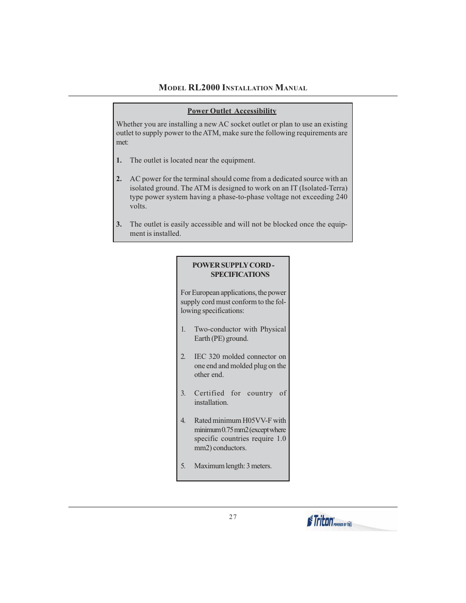 Triton RL2000 Installation Manual User Manual | Page 27 / 45