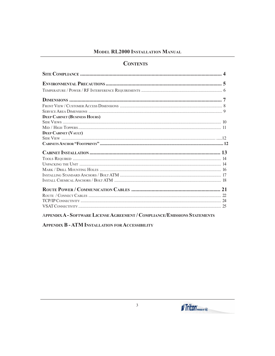 Rl2000 i, A - s, B - atm i | Triton RL2000 Installation Manual User Manual | Page 3 / 45