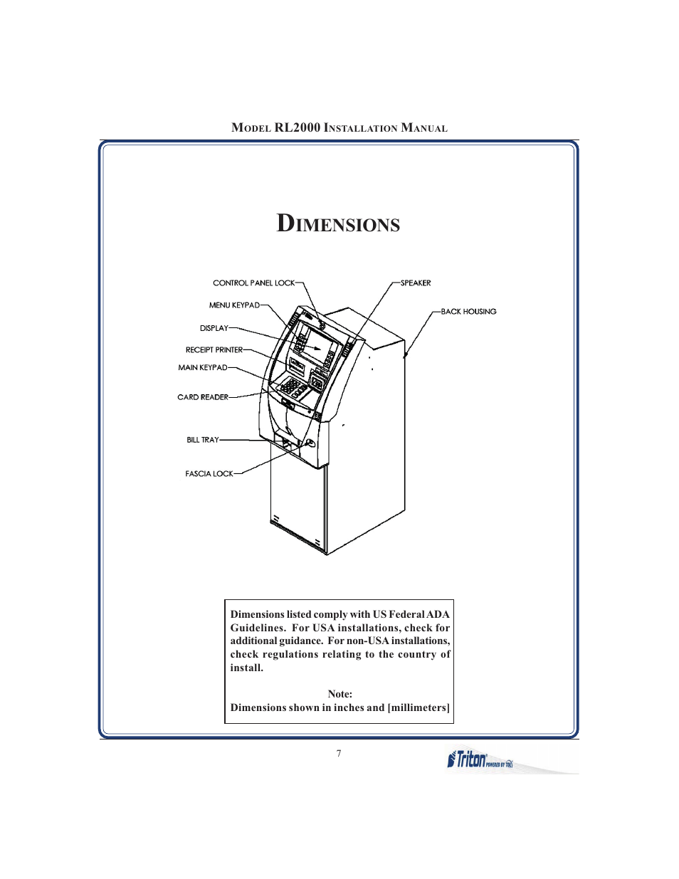 Imensions | Triton RL2000 Installation Manual User Manual | Page 7 / 45
