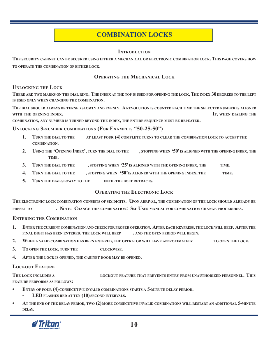 10 combination locks | Triton RL2000 Quick Reference Guide User Manual | Page 10 / 10