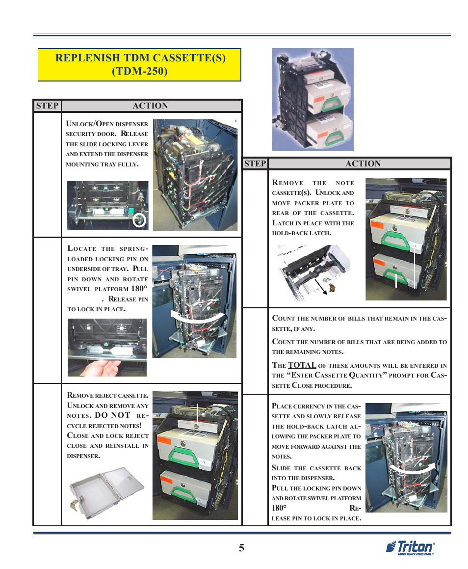 Replenish tdm cassette(s) (tdm-250) | Triton RL2000 Quick Reference Guide User Manual | Page 5 / 10
