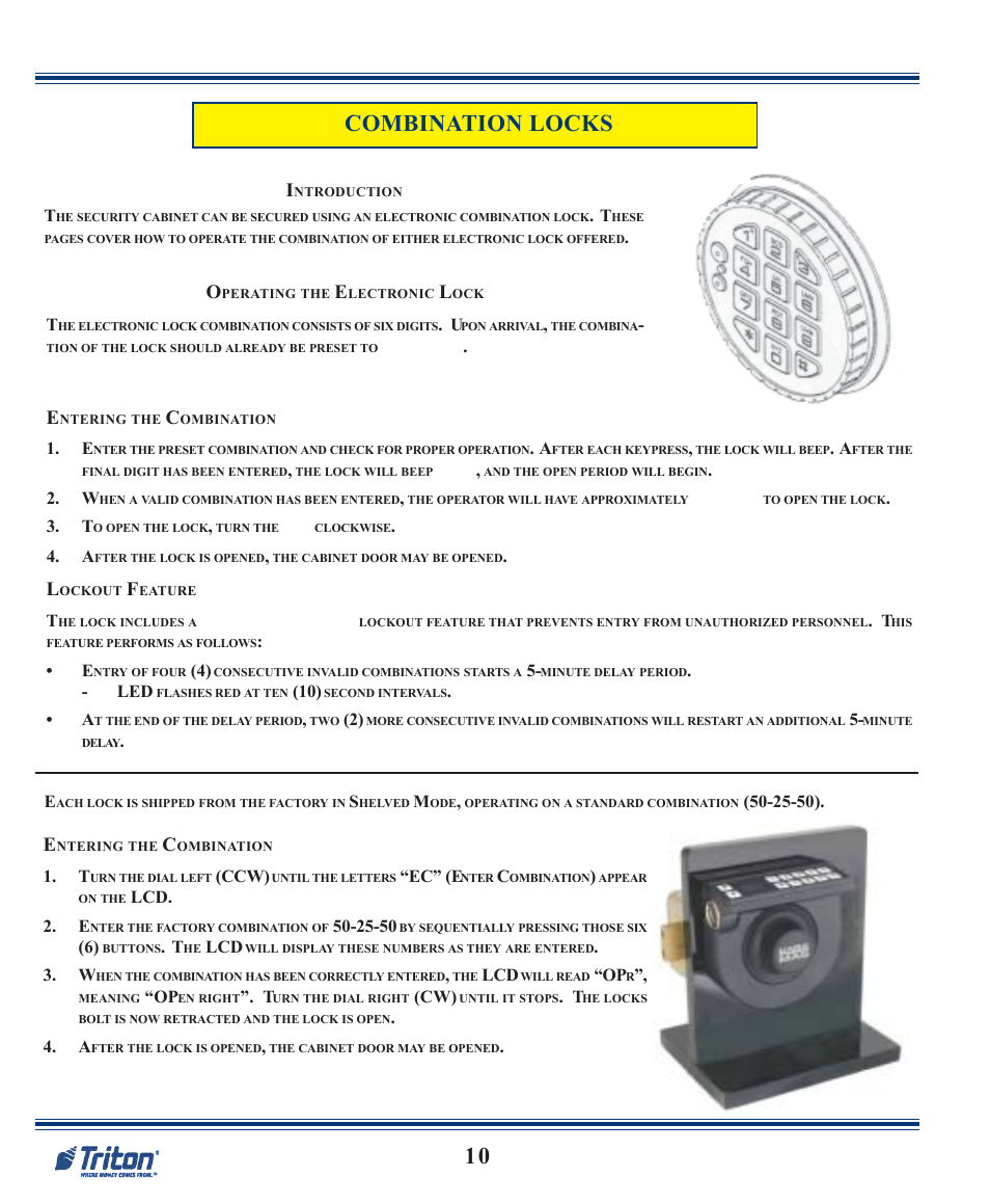 10 combination locks | Triton RL5000 X2 Series Quick Reference Guide User Manual | Page 10 / 12