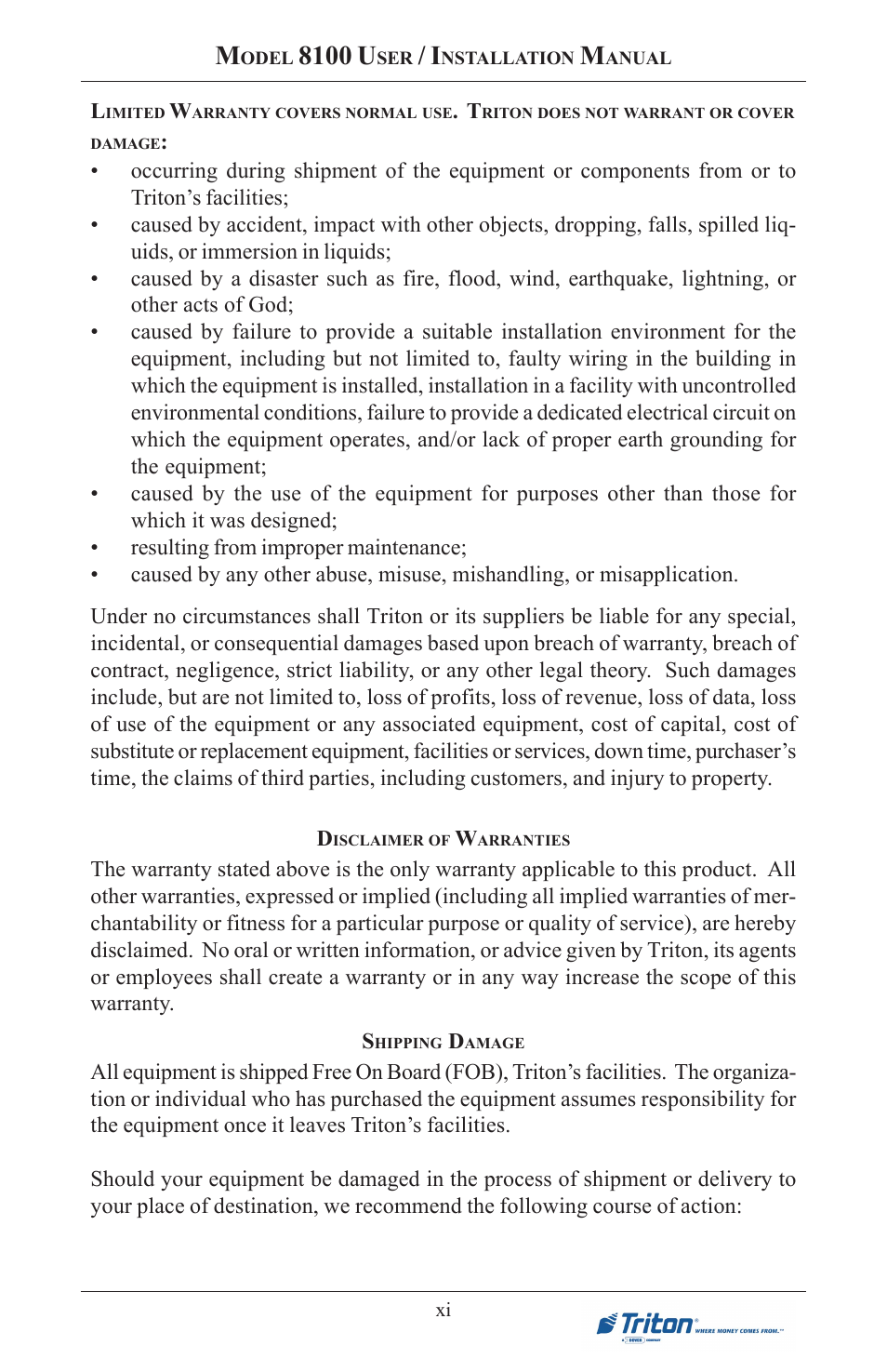 8100 u | Triton 8100 User/Installation Manual User Manual | Page 11 / 150