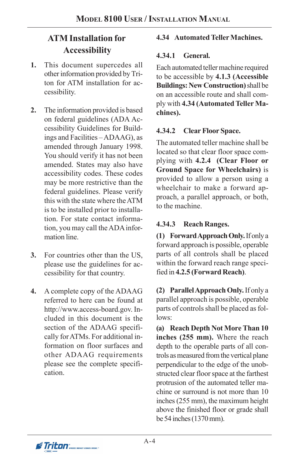 8100 u, Atm installation for accessibility | Triton 8100 User/Installation Manual User Manual | Page 116 / 150