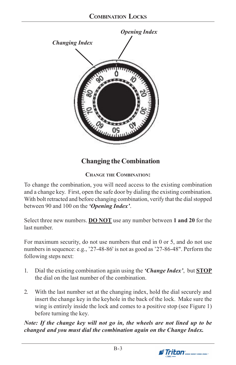 Changing the combination | Triton 8100 User/Installation Manual User Manual | Page 147 / 150