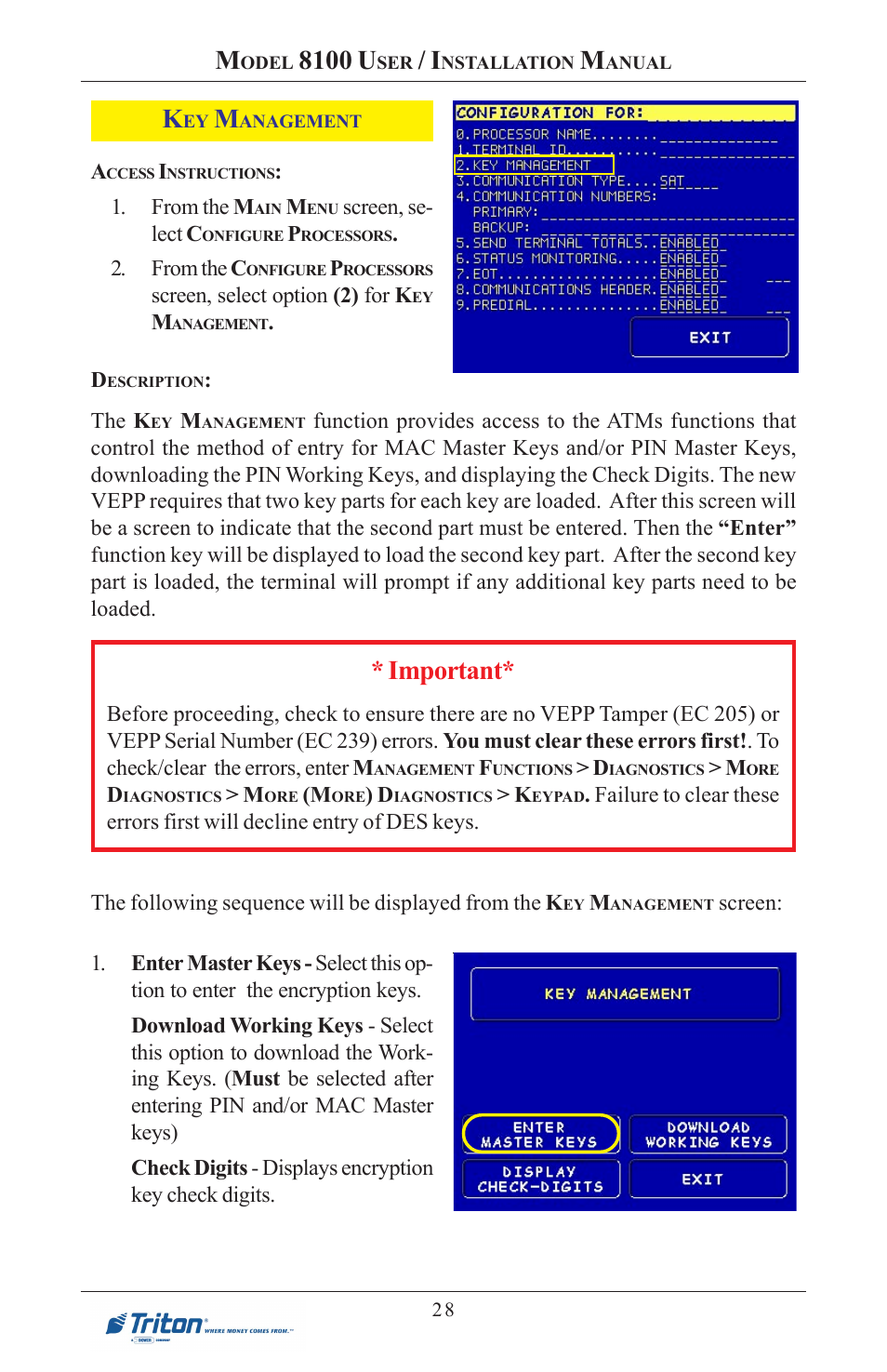 8100 u, Important | Triton 8100 User/Installation Manual User Manual | Page 46 / 150