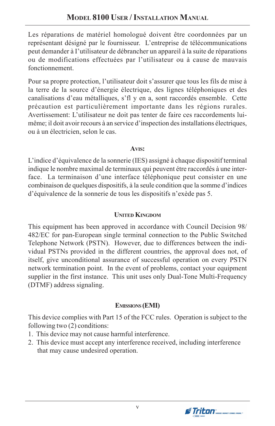 8100 u | Triton 8100 User/Installation Manual User Manual | Page 5 / 150