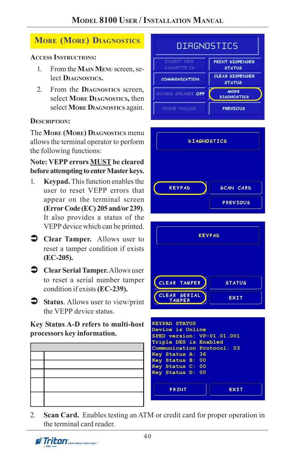 8100 u, Screen, se- lect d, Screen, select m | Then select m, Again. d, The m | Triton 8100 User/Installation Manual User Manual | Page 58 / 150