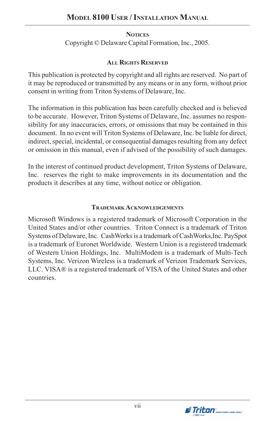 8100 u | Triton 8100 User/Installation Manual User Manual | Page 7 / 150