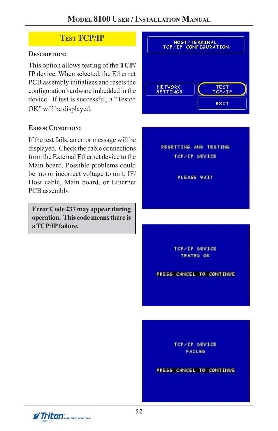 8100 u, Tcp/ip | Triton 8100 User/Installation Manual User Manual | Page 70 / 150