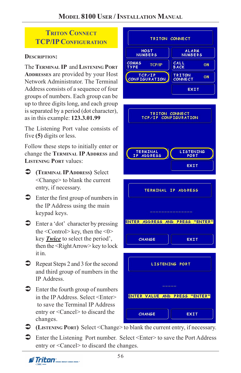8100 u, Tcp/ip c | Triton 8100 User/Installation Manual User Manual | Page 74 / 150
