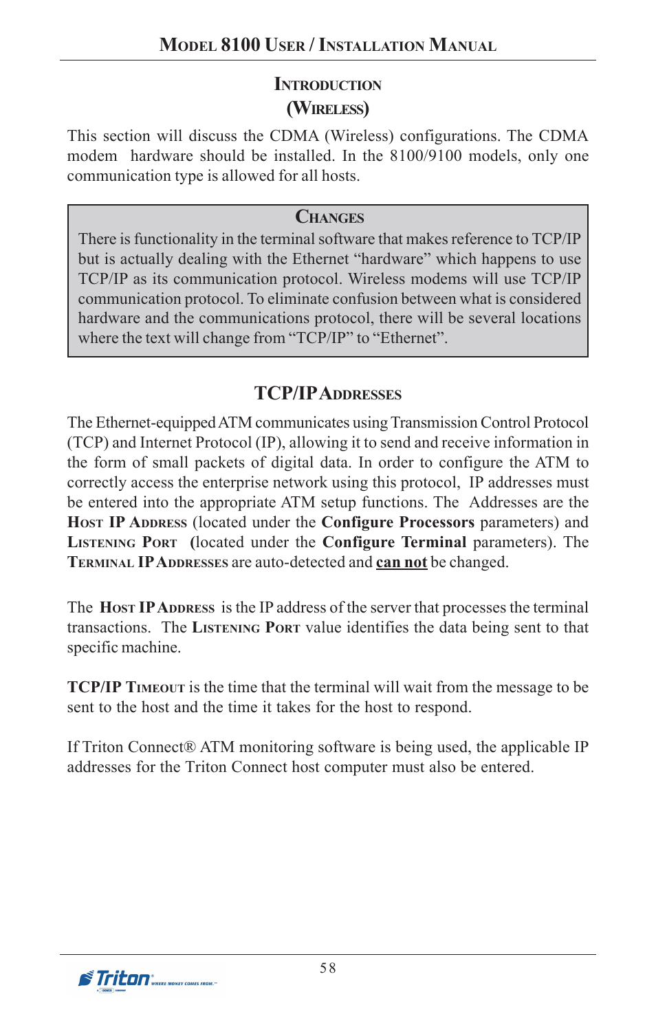 8100 u, Tcp/ip a | Triton 8100 User/Installation Manual User Manual | Page 76 / 150