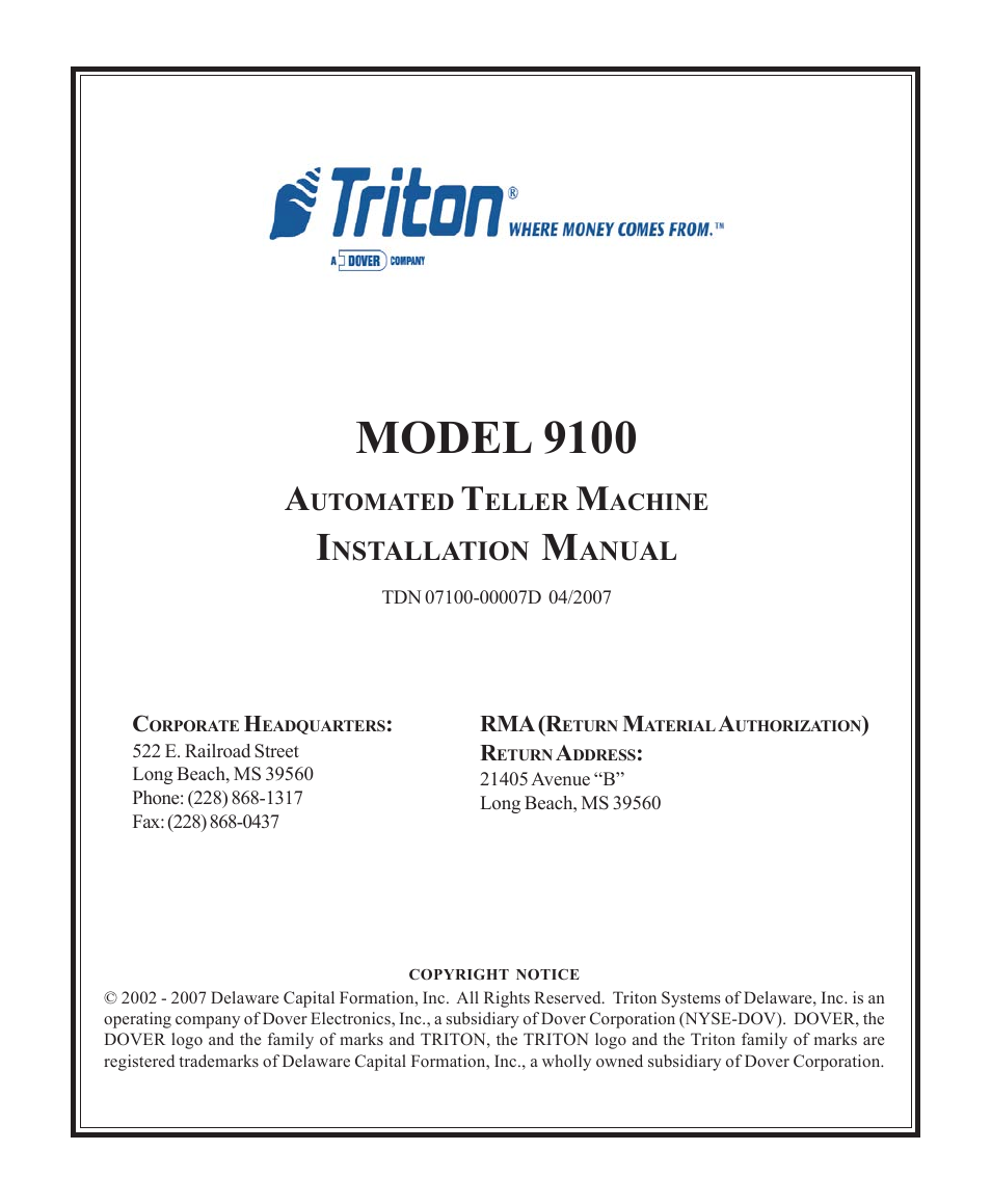 Triton 9100 Installation Manual User Manual | 50 pages