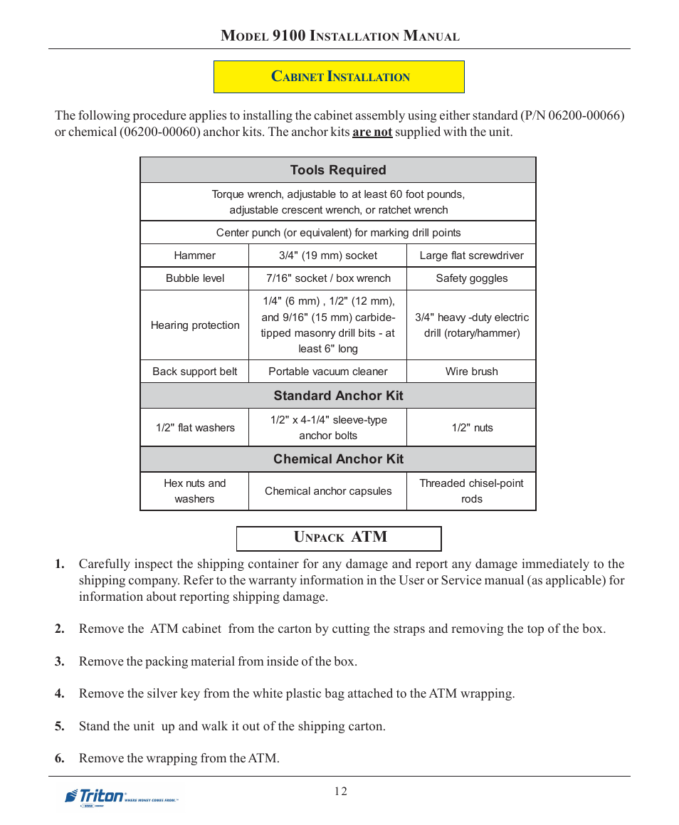 9100 i | Triton 9100 Installation Manual User Manual | Page 12 / 50