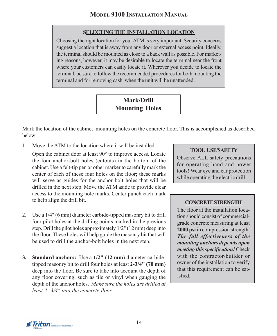 9100 i, Mark/drill mounting holes | Triton 9100 Installation Manual User Manual | Page 14 / 50