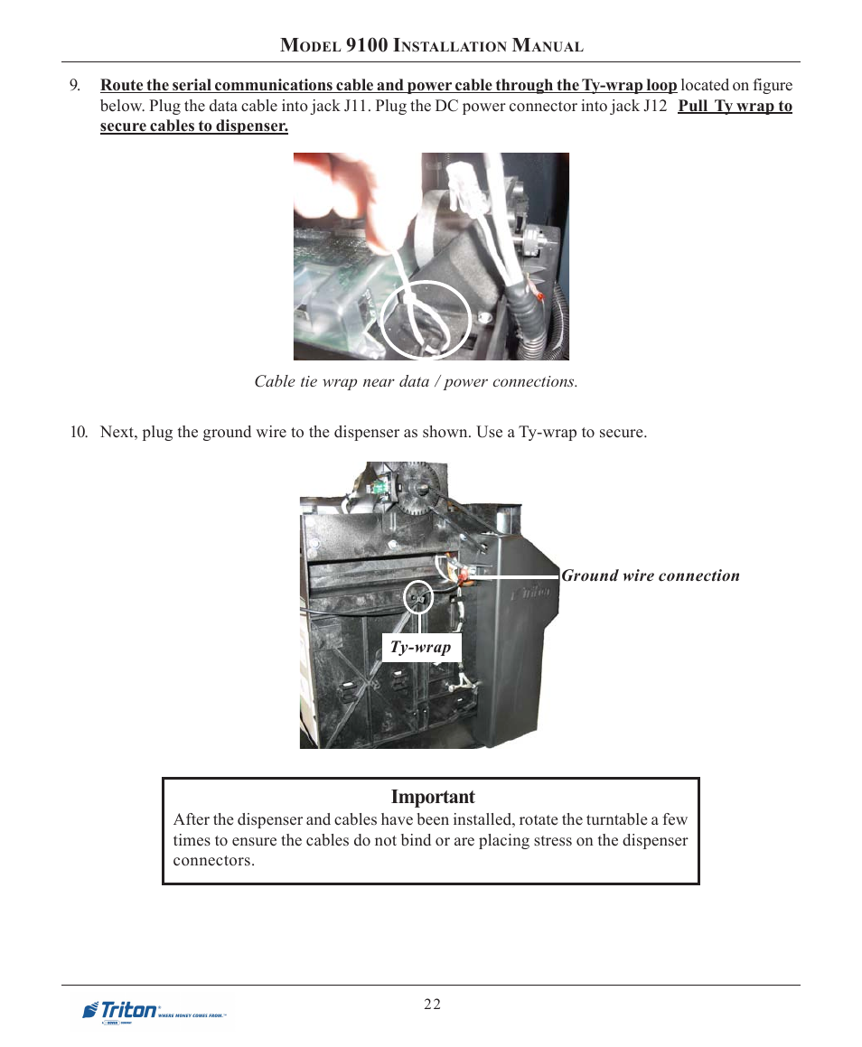 9100 i, Important | Triton 9100 Installation Manual User Manual | Page 22 / 50