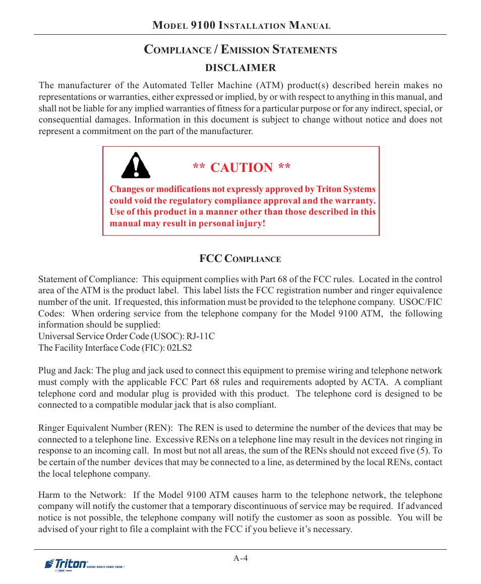 Caution | Triton 9100 Installation Manual User Manual | Page 34 / 50