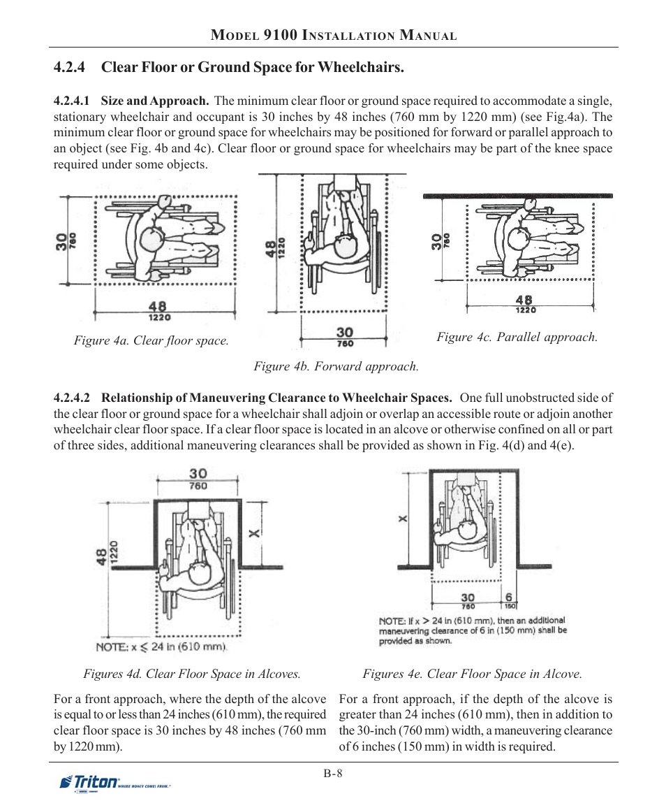 9100 i, 4 clear floor or ground space for wheelchairs | Triton 9100 Installation Manual User Manual | Page 46 / 50