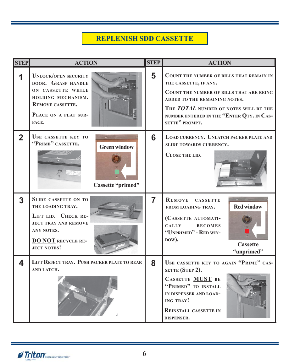 Replenish sdd cassette | Triton 9100 Quick Reference Guide User Manual | Page 6 / 8