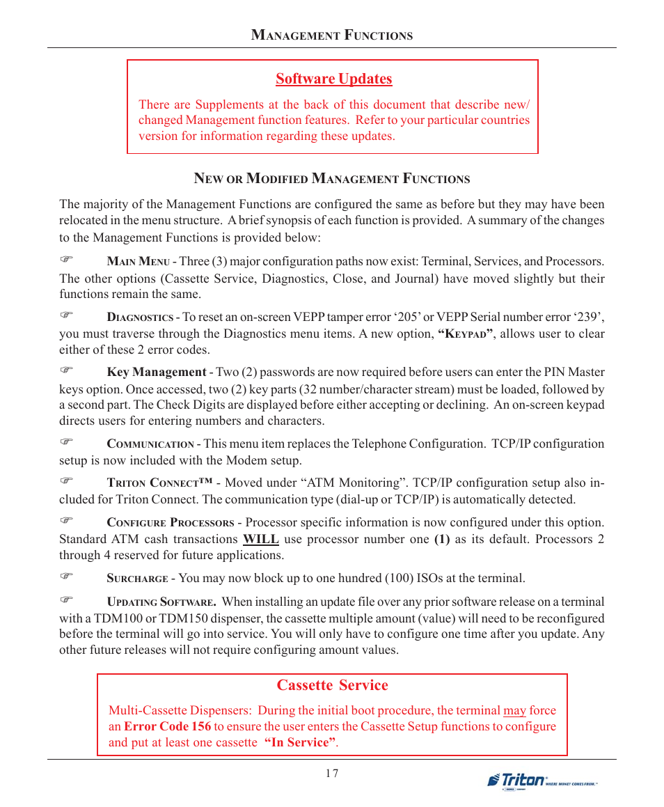 Software updates, Cassette service | Triton 9100 User Manual User Manual | Page 25 / 172