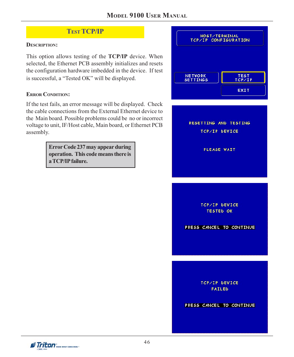 9100 u, Tcp/ip | Triton 9100 User Manual User Manual | Page 54 / 172