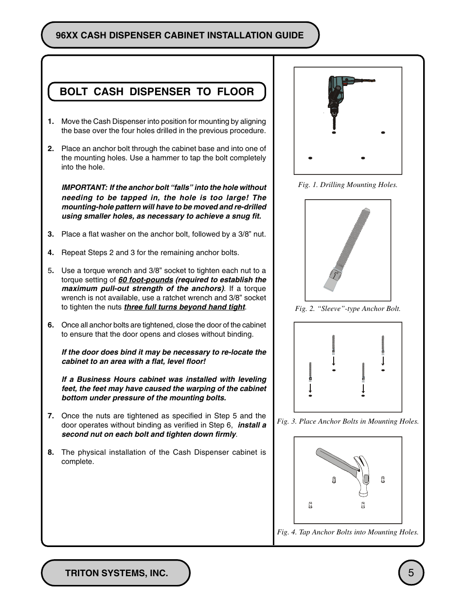 Bolt cash dispenser to floor | Triton 96XX CASH DISPENSER CABINET Installation Manual User Manual | Page 5 / 6