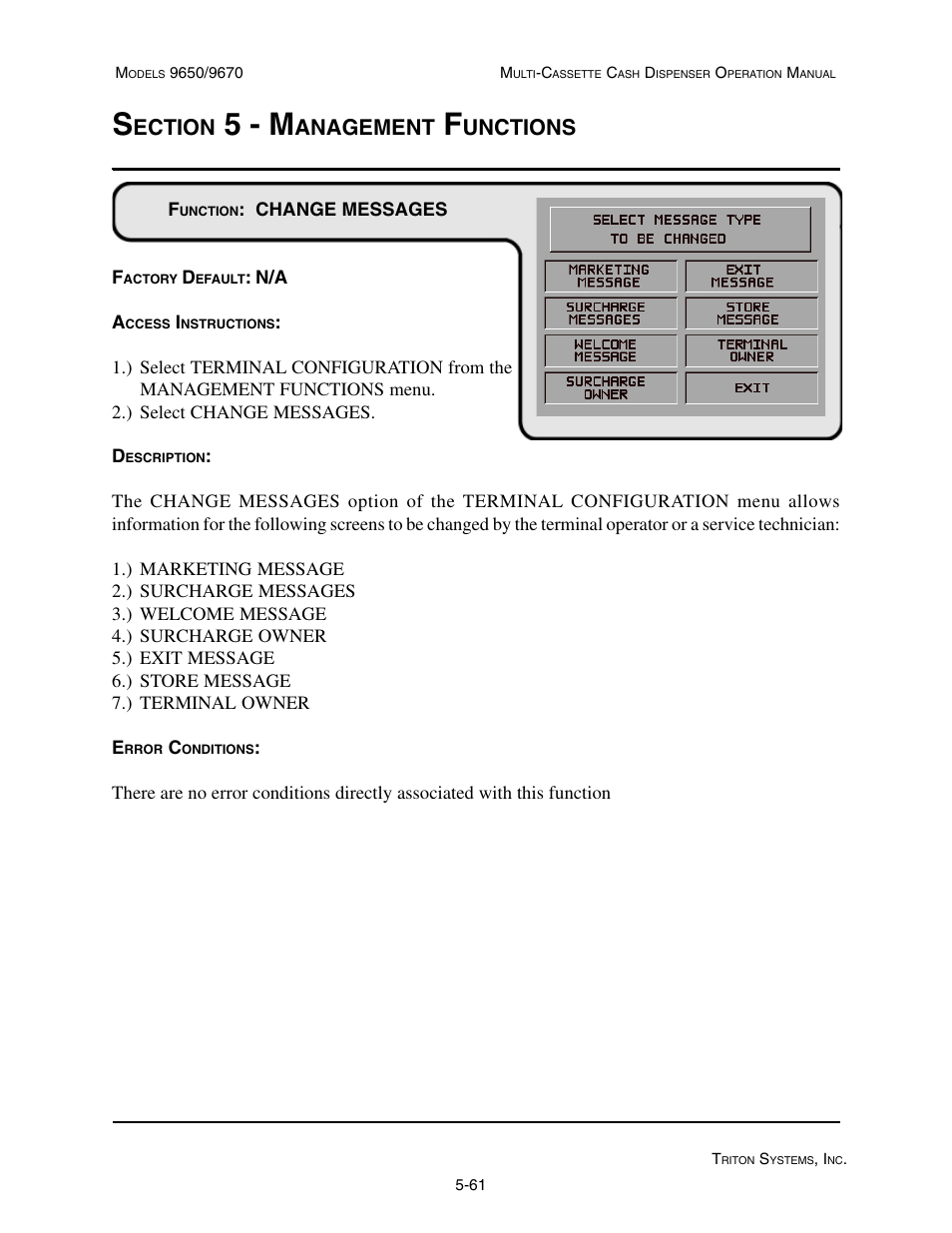 5 - m, Ection, Anagement | Unctions | Triton 9670 Operation Manual User Manual | Page 108 / 264