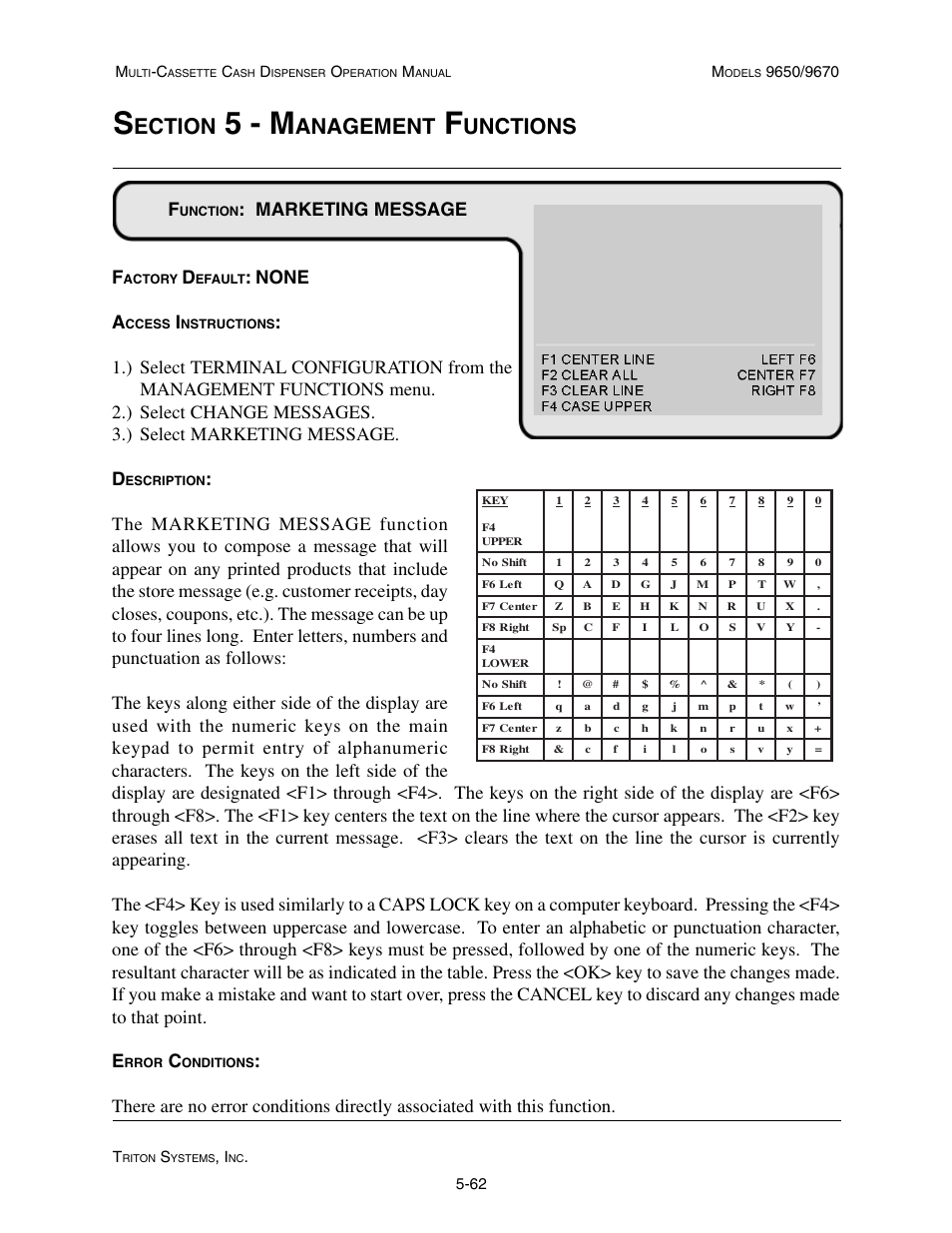 5 - m, Ection, Anagement | Unctions, Marketing message f, None a | Triton 9670 Operation Manual User Manual | Page 109 / 264