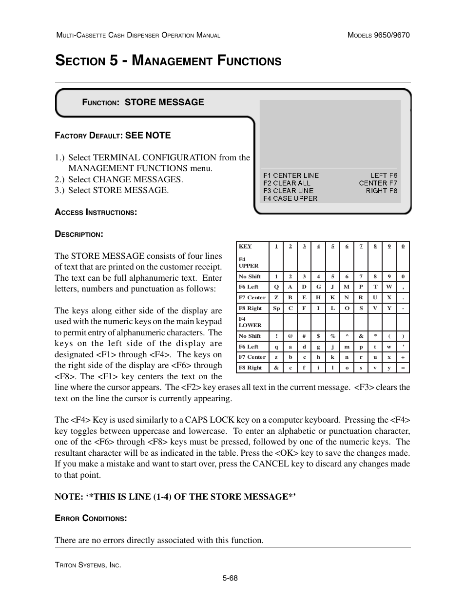 5 - m, Ection, Anagement | Unctions, Store message f | Triton 9670 Operation Manual User Manual | Page 115 / 264