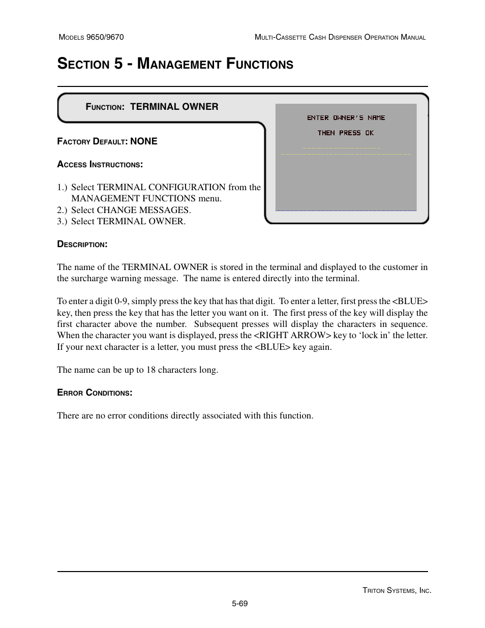 5 - m, Ection, Anagement | Unctions | Triton 9670 Operation Manual User Manual | Page 116 / 264