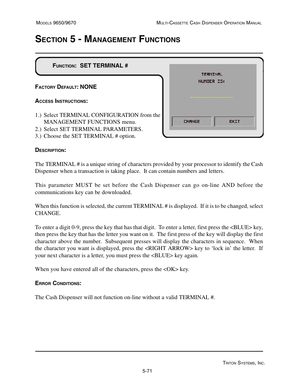 5 - m, Ection, Anagement | Unctions | Triton 9670 Operation Manual User Manual | Page 118 / 264